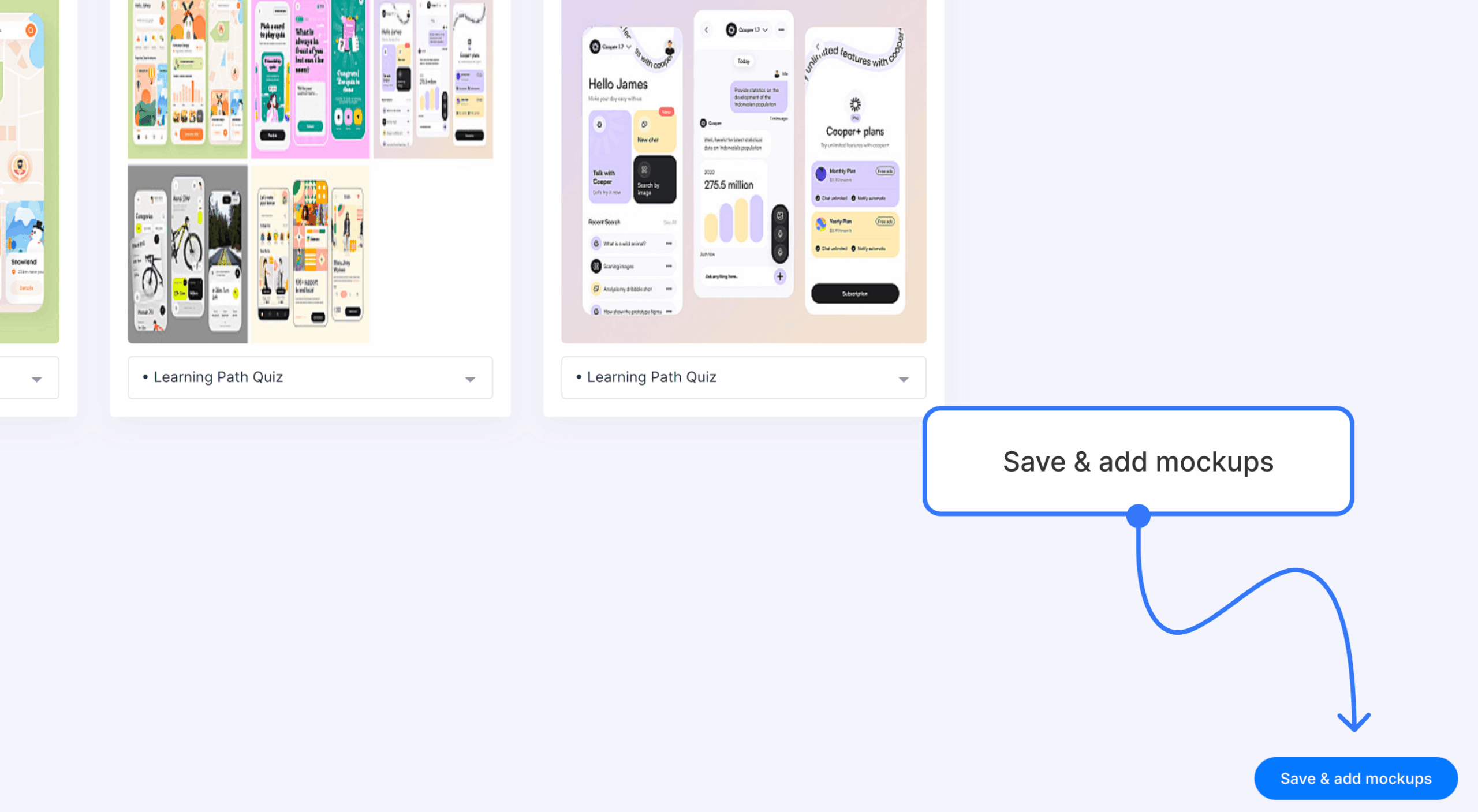 Multiple designs assigned to sitemap pages with the Save and Add Mockups button ready to complete the upload.
