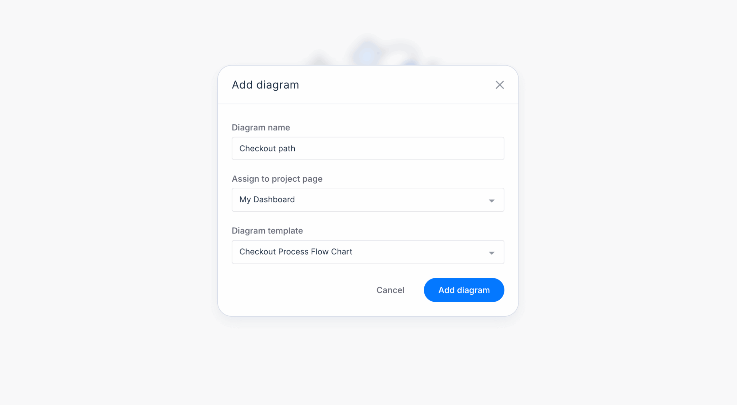 New diagram form with name, sitemap page, template and Add Diagram controls.