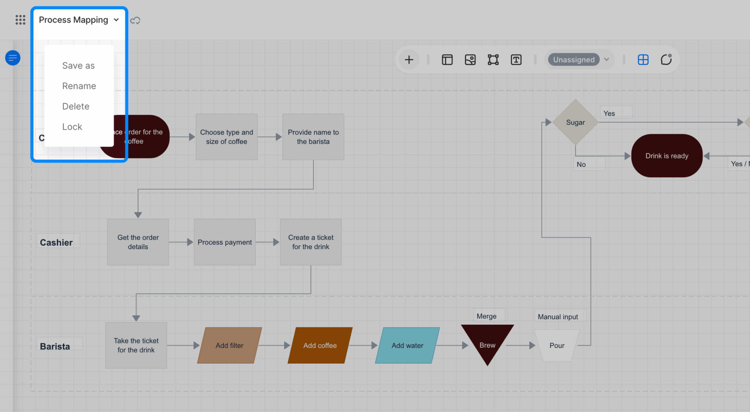 Open diagram project menu showing the Delete option.