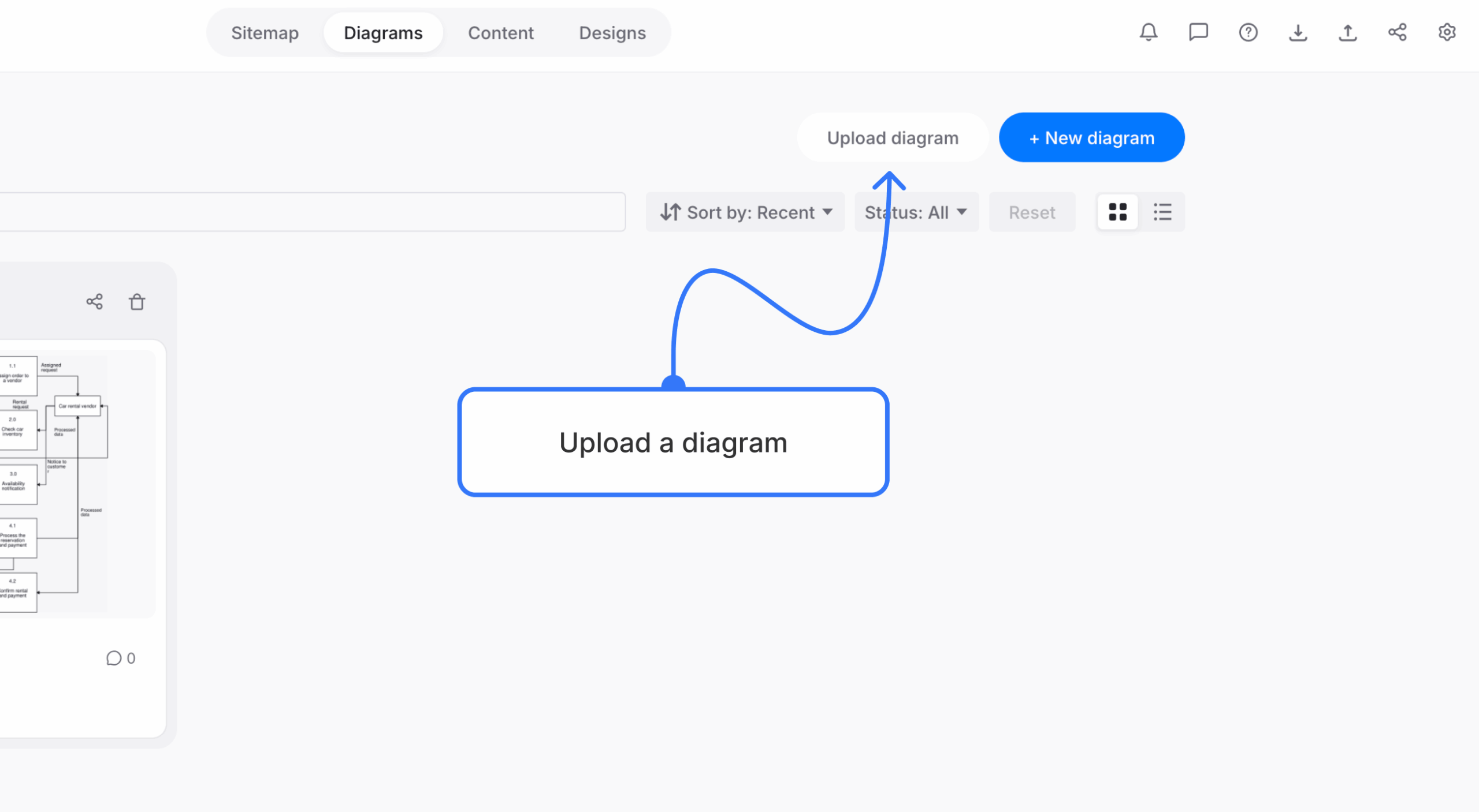 Upload diagram control in the Diagrams section of a site-planning project