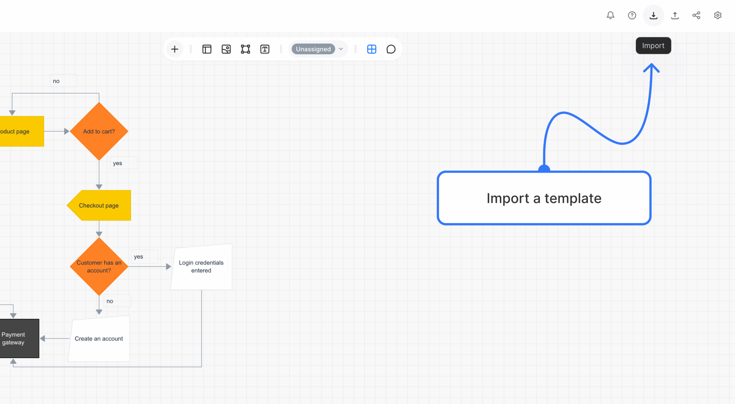 Import control in the top navigation of a diagram project