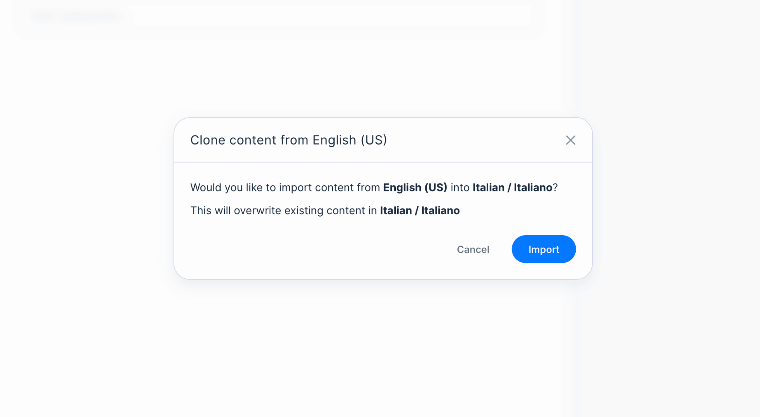 Language content import confirmation with overwrite warning