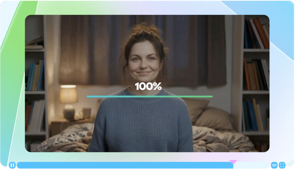 Screenshot of HeyGen’s AI Video Generator showing a completed video preview featuring a custom AI avatar.